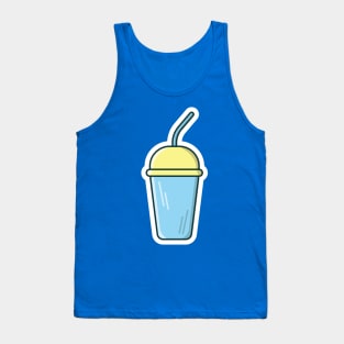 Soda Soft Drink Cup with Straw Sticker vector illustration. Drink object icon concept. Disposable plastic beverage cup with tube for soda sticker design with shadow. Tank Top